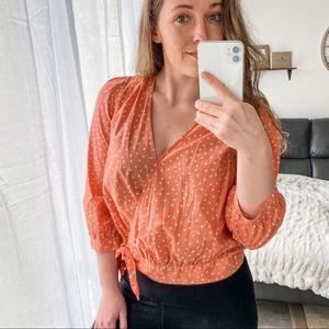 Madewell Coral Star Scatter Wrap Blouse